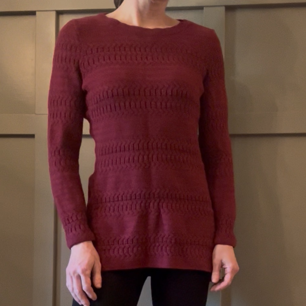 Krimson Klover Sweater Merino Wool Blend Textured Knit Burgundy Size Small
